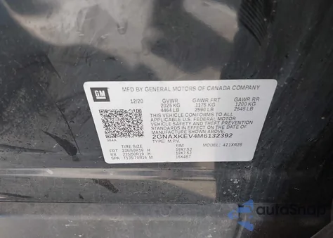 2021 Chevrolet Equinox Fwd Lt z USA, uszkodzony, nr VIN 2GNAXKEV4M6132392